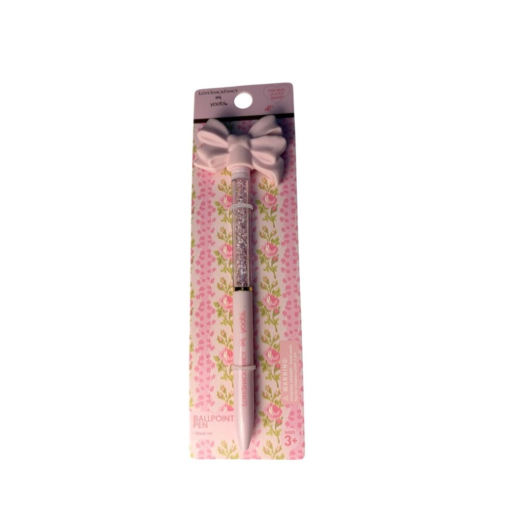 LoveShackFancy x Target Yoobi Pink Bow Crystal Ballpoint Pen NWT